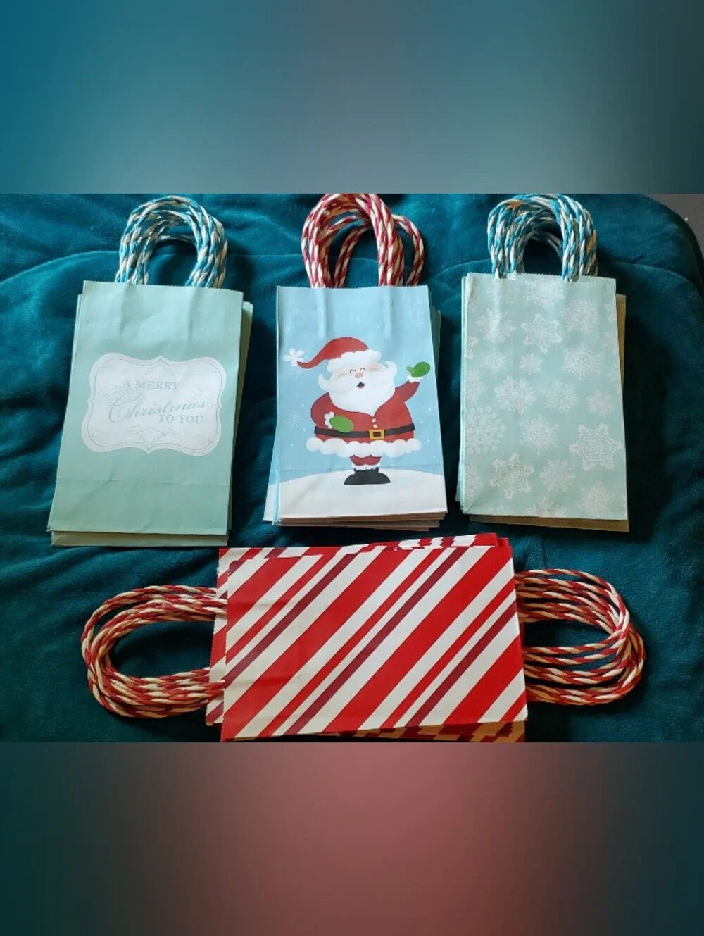 Holiday Gift Bags Assorted Christmas Designs - Blue, Red, Mint